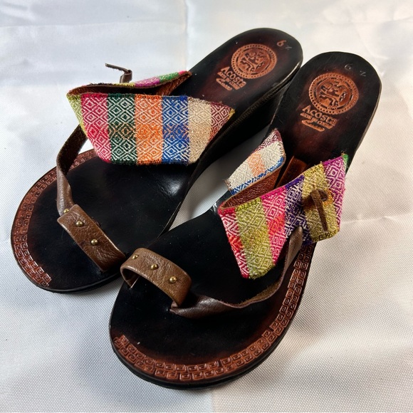 Acosta Leather Sandals 6 Womens Inka Leather Boho Southwestern - Picture 1 of 9